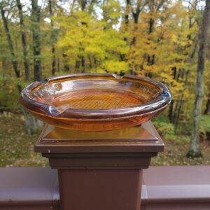Amber Glass Ashtray 8" Diameter Vintage Quality Diamond Pattern